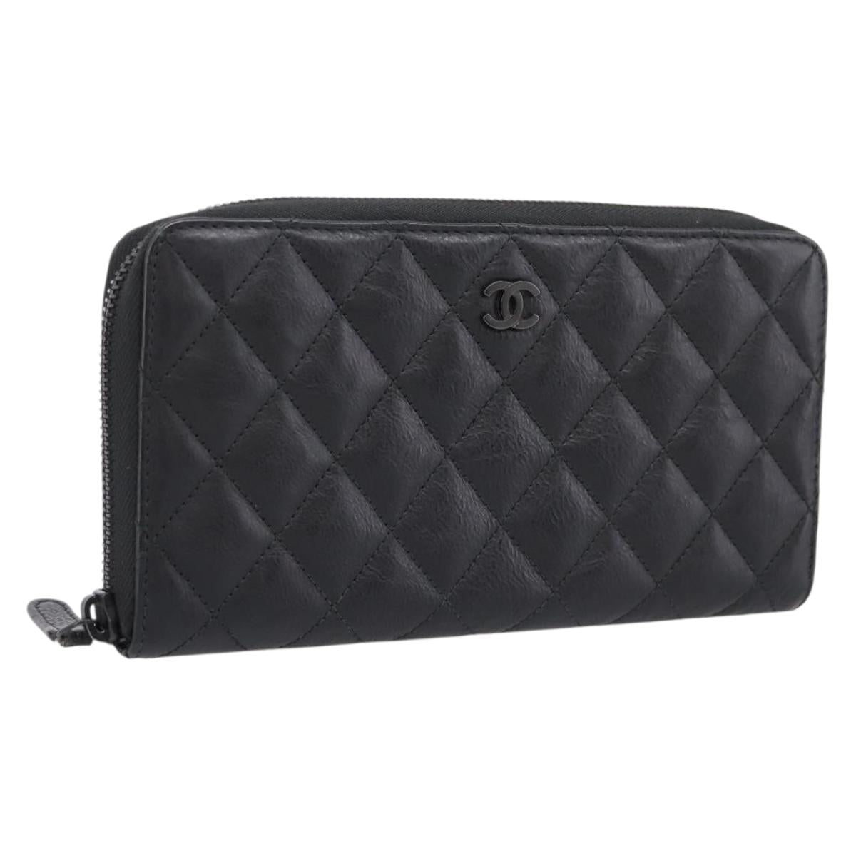 Chanel Matelasse Long Wallet Leather Black CC