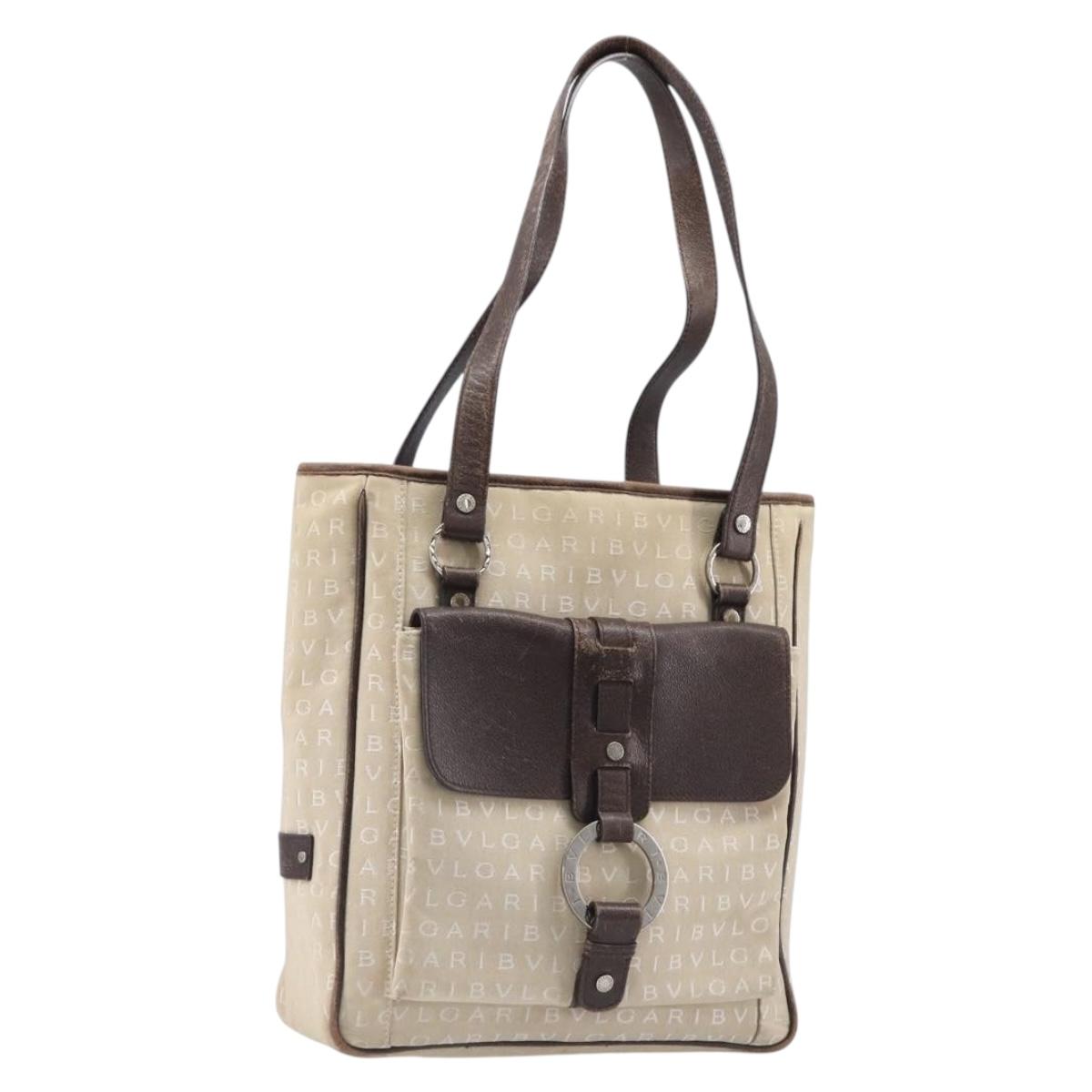 Bvlgari Tote Bag Canvas Beige Silver