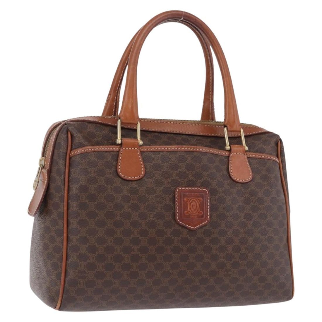 CELINE Macadam Canvas Hand Bag PVC Leather Brown Gold Auth ka5768A