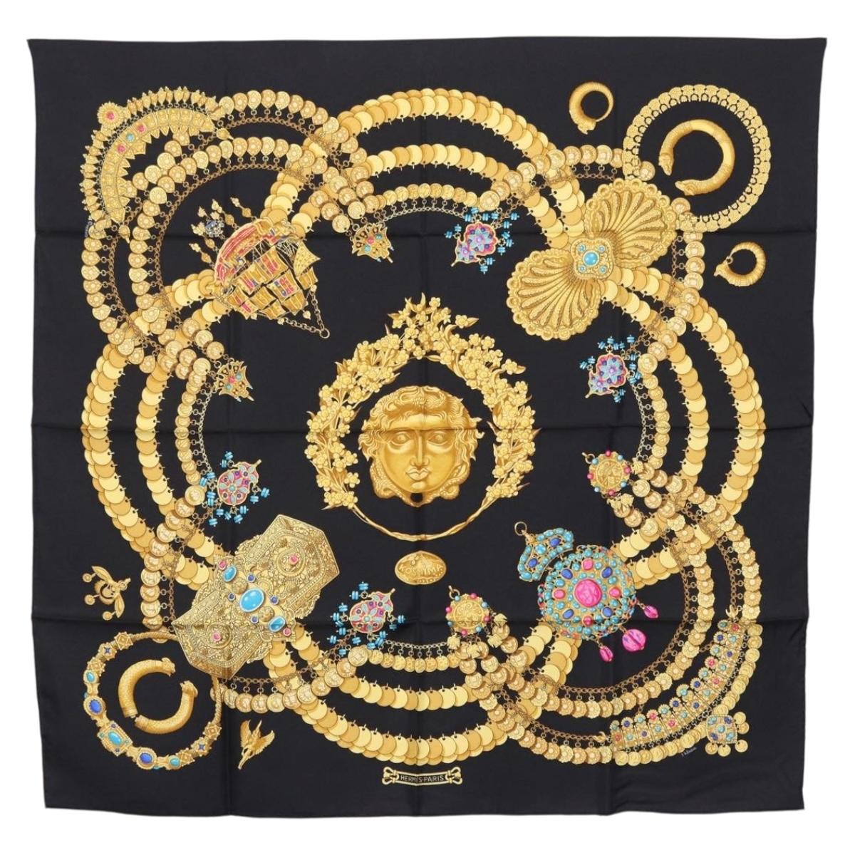 Hermès Carre 90 Scarf Silk "KOSMIMA" Black