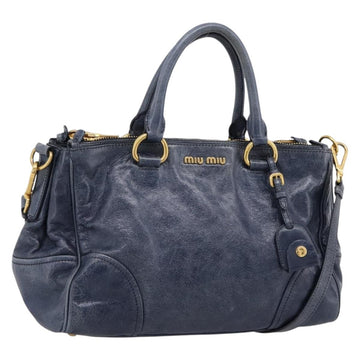 Miu Miu Hand Bag Vitellolux 2way Navy Gold Auth 198706A