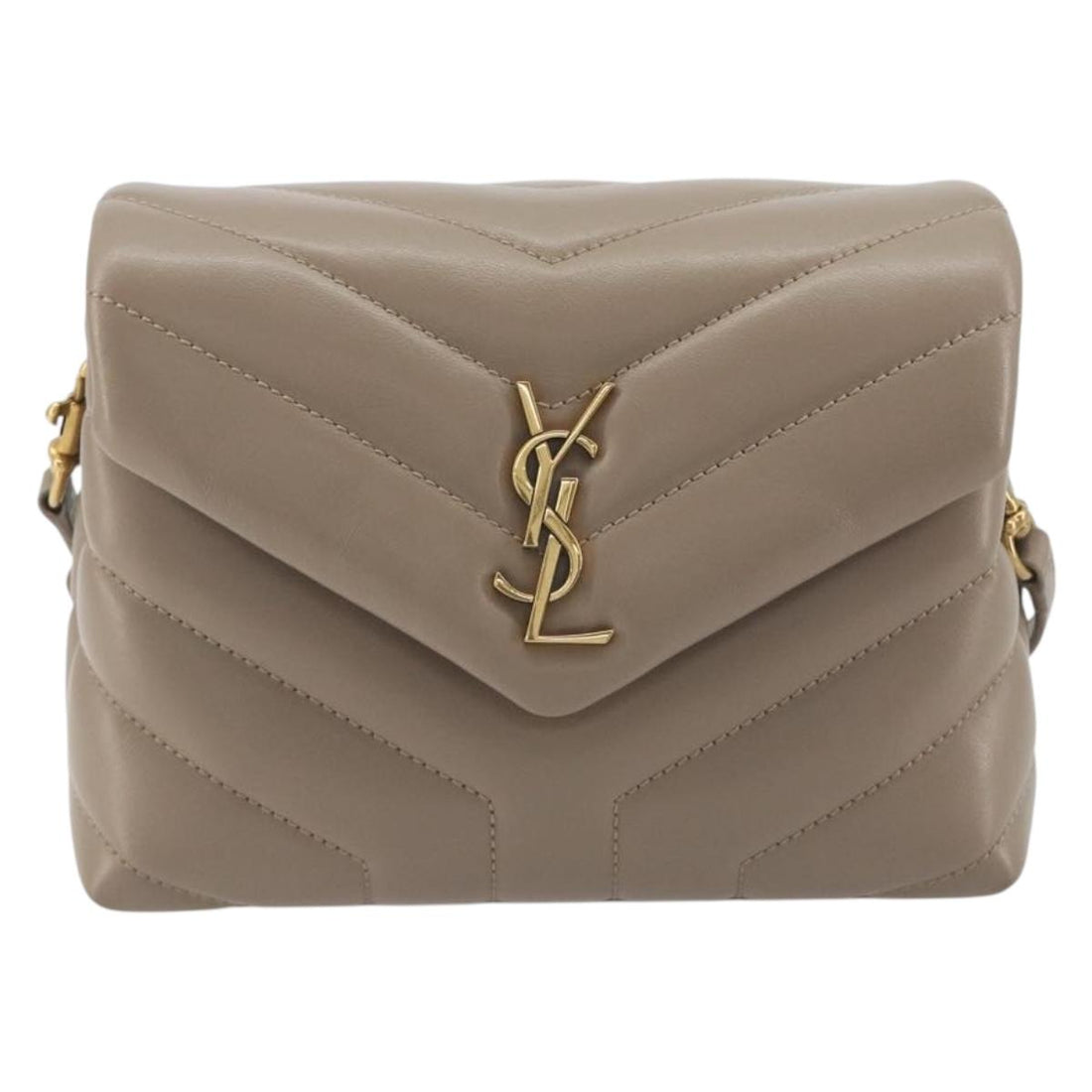 SAINT LAURENT Lulu Shoulder Bag Leather Beige Gold Tone 467072 Auth BA14823V