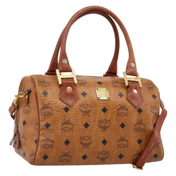 MCM Logogram Vicetos Boston Bag PVC Leather 2way Brown Gold Auth 198253