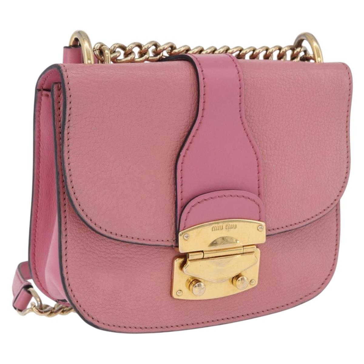 Miu Miu Madras Chain Shoulder Bag Leather Pink Gold Tone