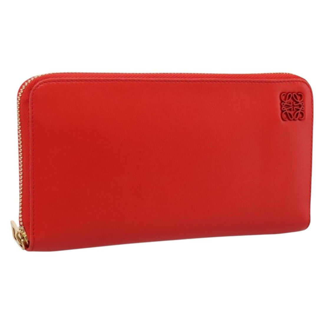 LOEWE Long Wallet Leather Red Gold Auth 198761M
