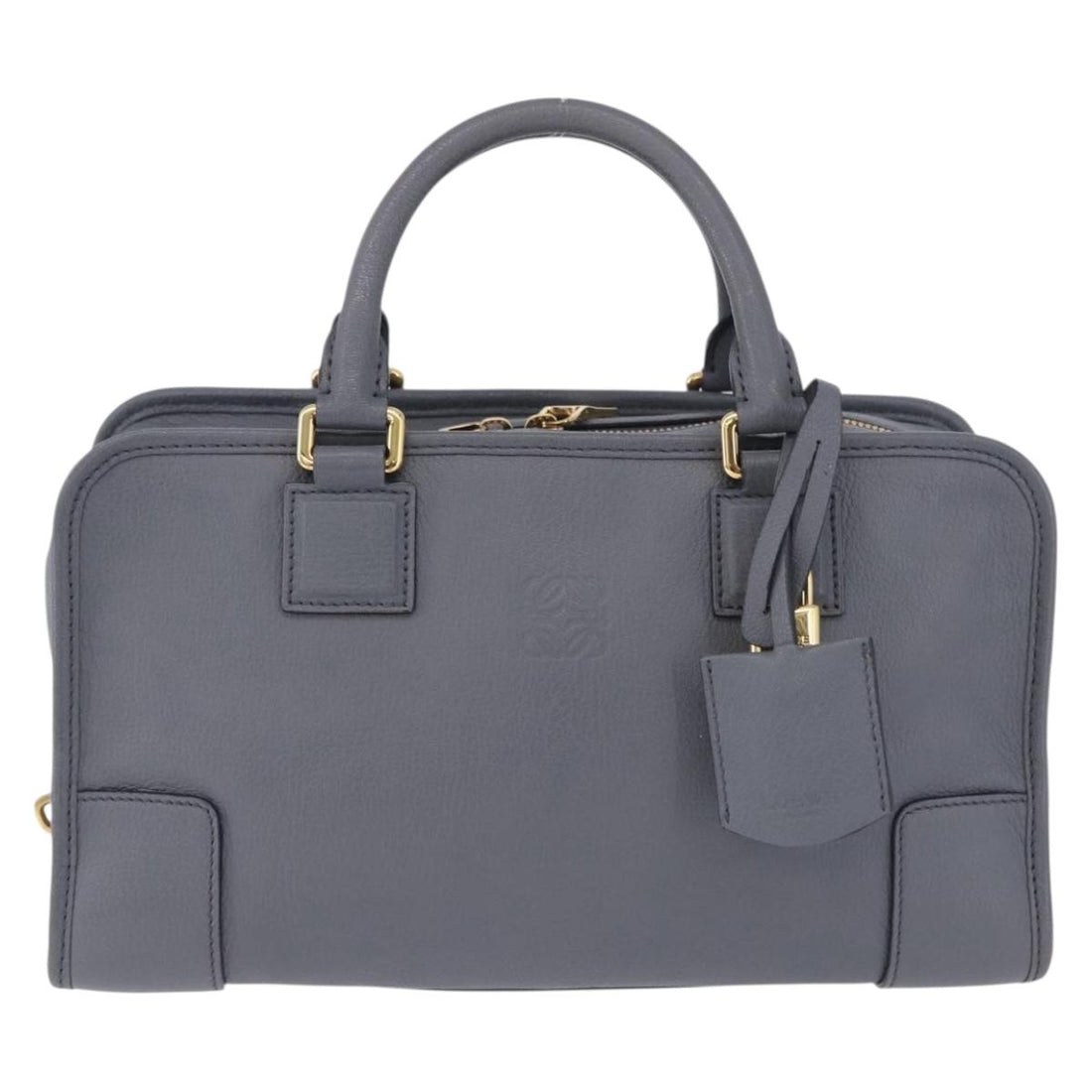 LOEWE Amazona 28 Hand Bag Leather Gray Gold Auth 195962M