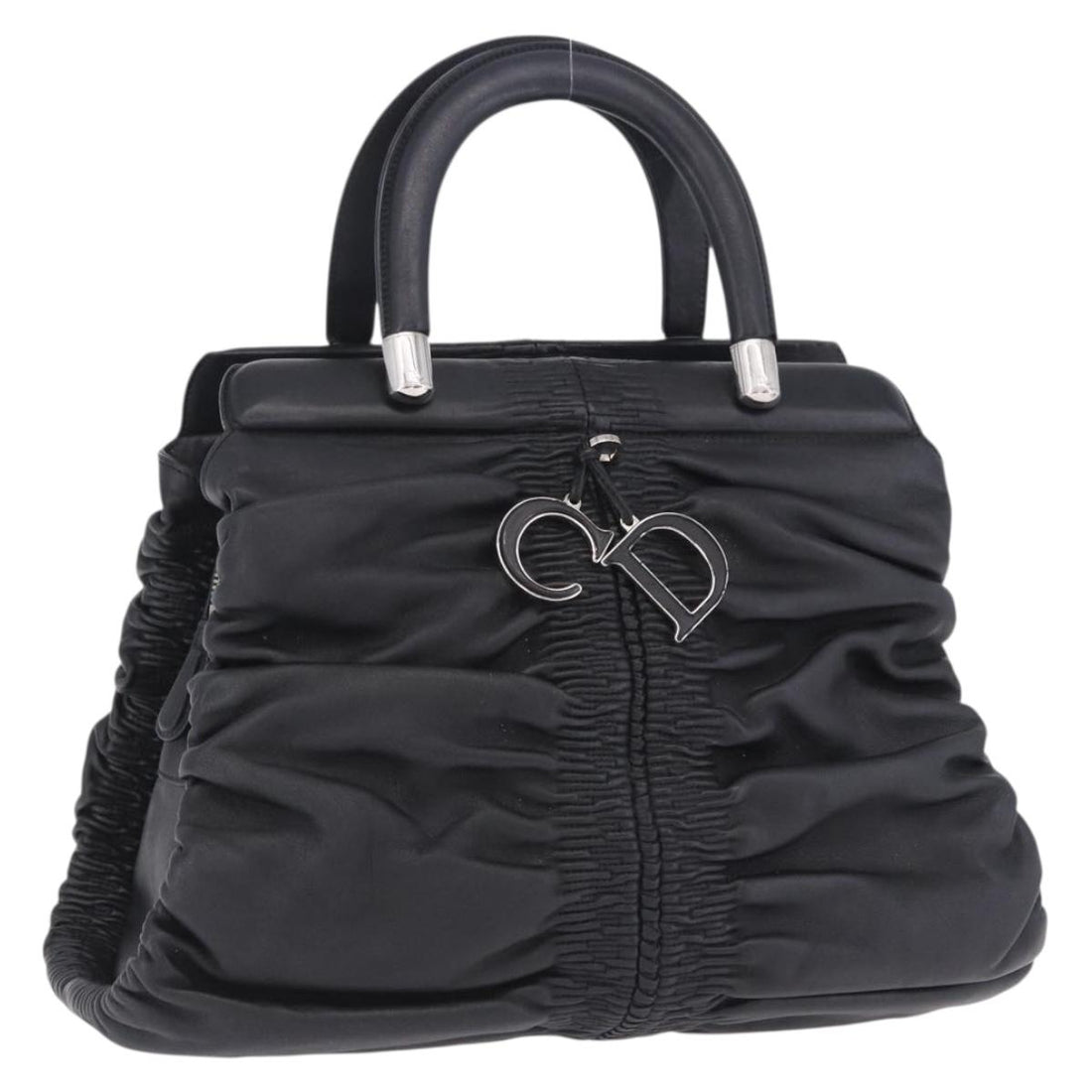 Christian Dior Carreo Handbag Leather Black Silver