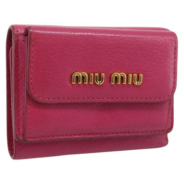 Miu Miu Compact Wallet Leather Pink Gold Auth 198809A