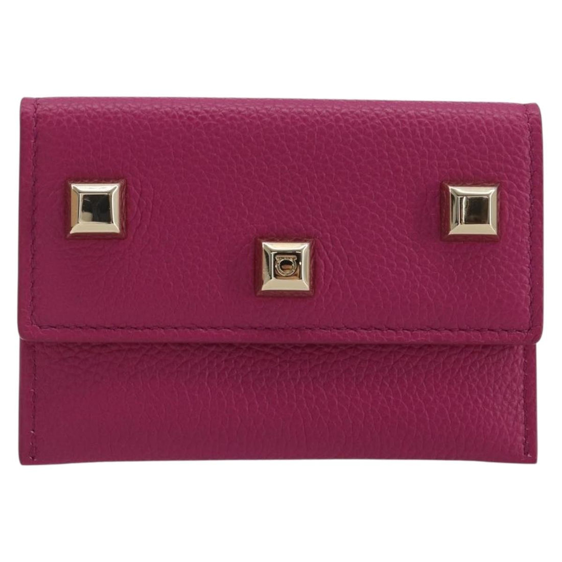 Salvatore Ferragamo Card Case Leather Pink Gold Tone Auth am12289M