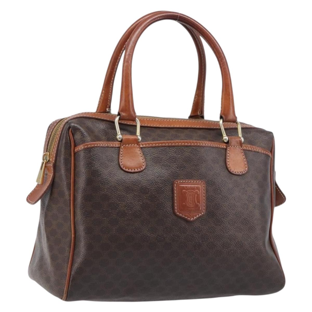 Celine Macadam Canvas Mini Boston Bag PVC Leather Brown Gold