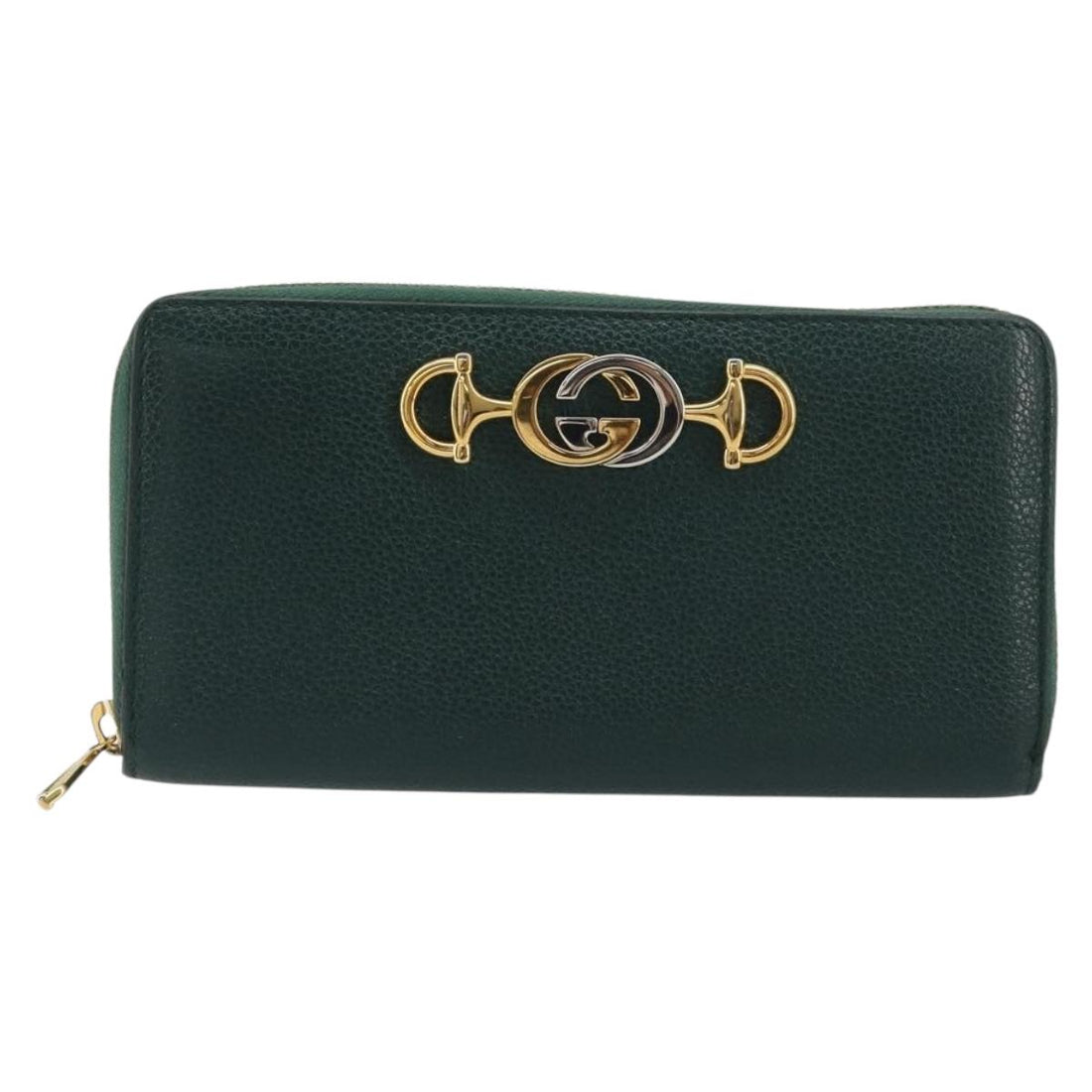 GUCCI Zumi Long Wallet Leather Green Gold 570661 Auth 198799A