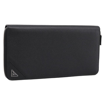 PRADA Organizer Round Long Wallet Leather Black Silver Auth am12253M