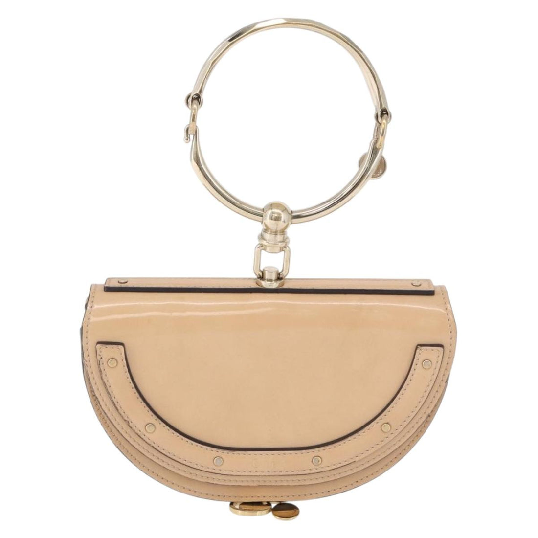 Chloe Nile Minaudire Hand Bag Patent Beige Gold Tone Auth 198468A
