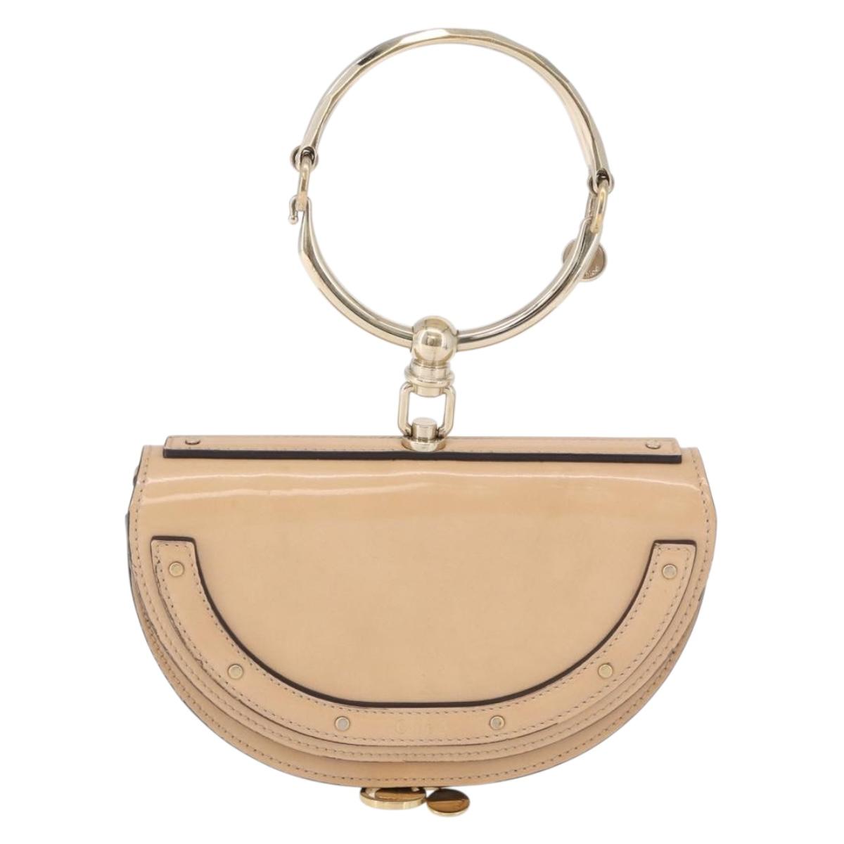 Chloe Nile Minaudire Hand Bag Patent Beige Gold Tone Auth 198468A