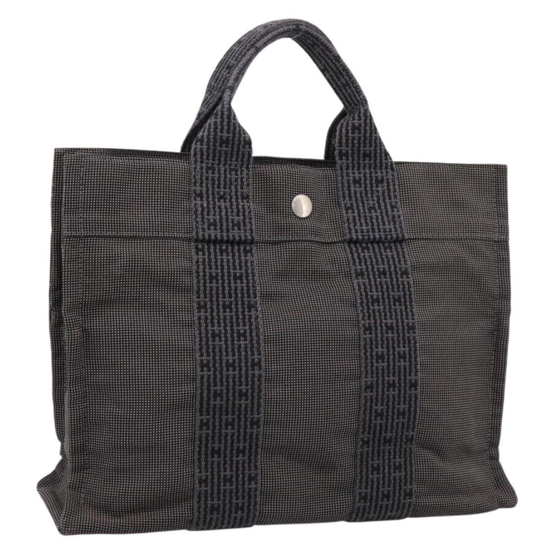 HERMES Her Line PM Hand Bag Canvas Gray Silver Auth 198484A