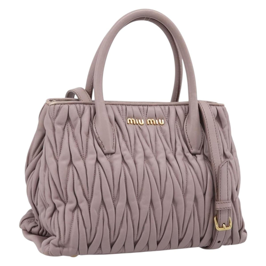Miu Miu Matelasse Hand Bag Leather 2way Gray Gold Auth 197475A