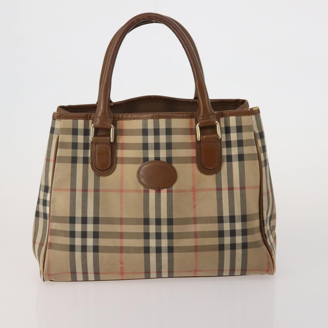Burberrys Nova Check Hand Bag Canvas nylon 2 Set Black Beige Auth bs36161