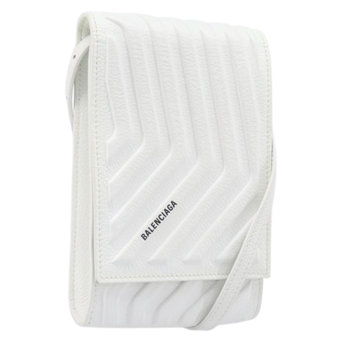 Balenciaga Car Phone Holder Bag Leather White Silver