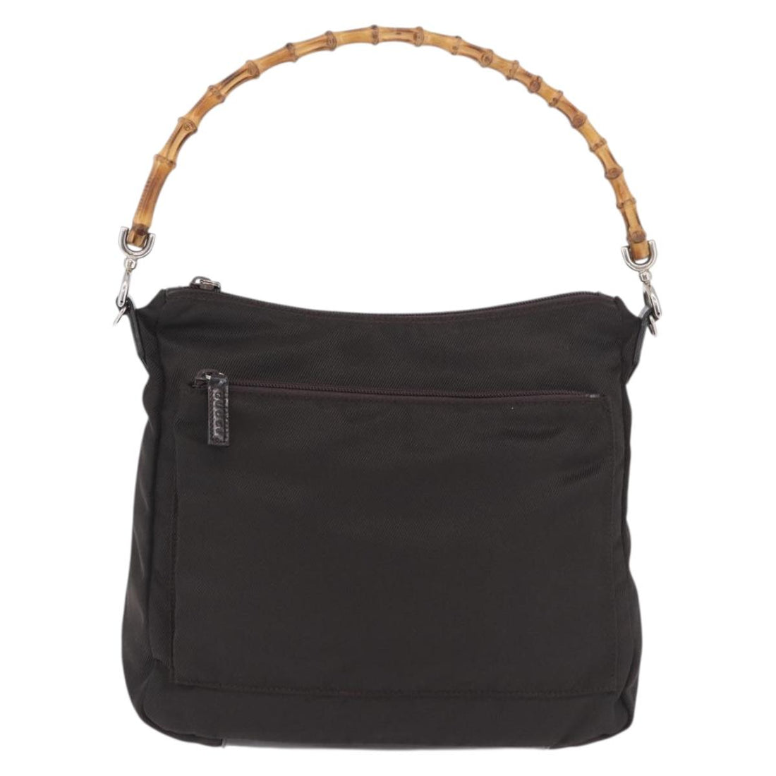 GUCCI Bamboo Hand Bag Nylon Khaki Silver 000 0509 Auth ka5767