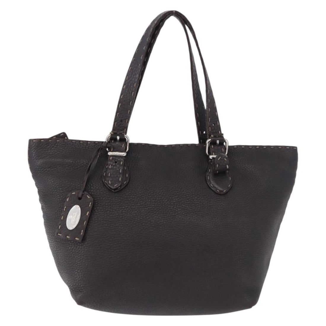 FENDI Celeria Hand Bag Leather Brown Silver 8BH135 Auth 198355A