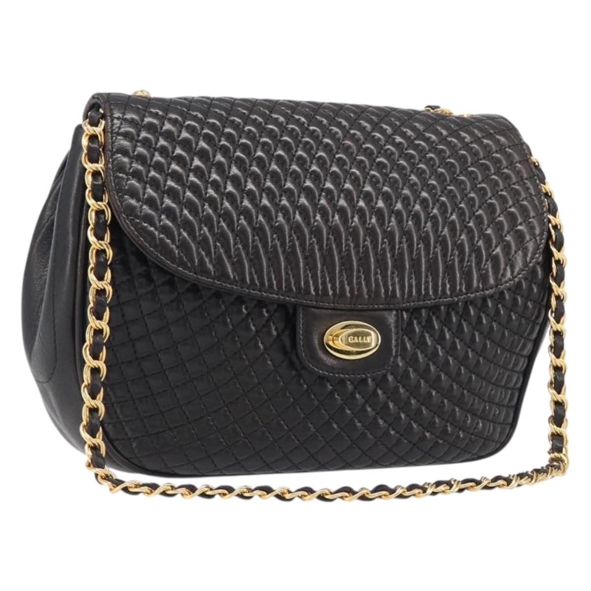 Bally Chain Shoulder Bag Leather Black Gold Tone (Grade BC)
