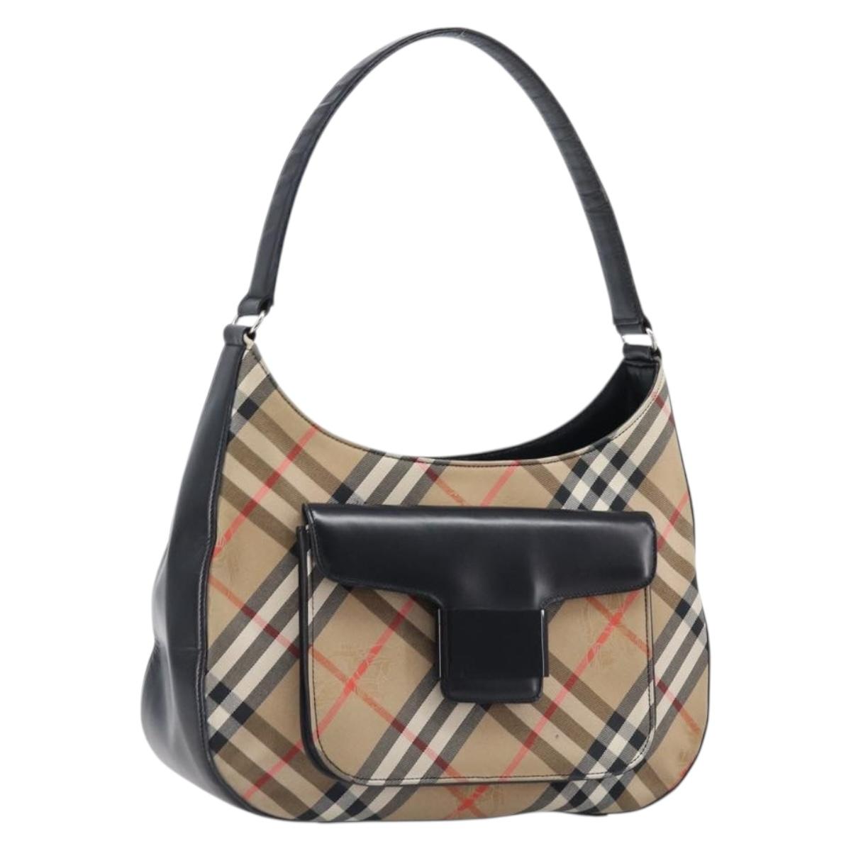Burberrys Nova Check Shoulder Bag Canvas Beige Silver