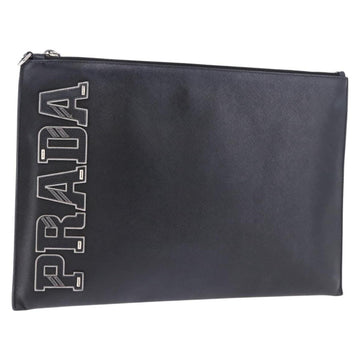 PRADA Clutch Bag Safiano Leather Black Silver Auth mr2853
