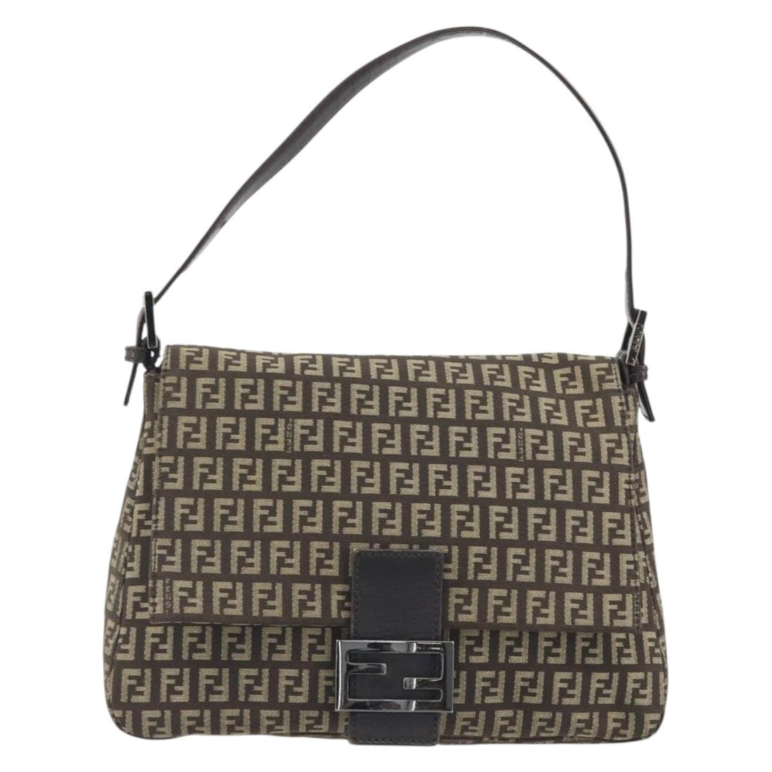 FENDI Zucchino Canvas Mamma Baguette Shoulder Bag Brown Auth 197310V