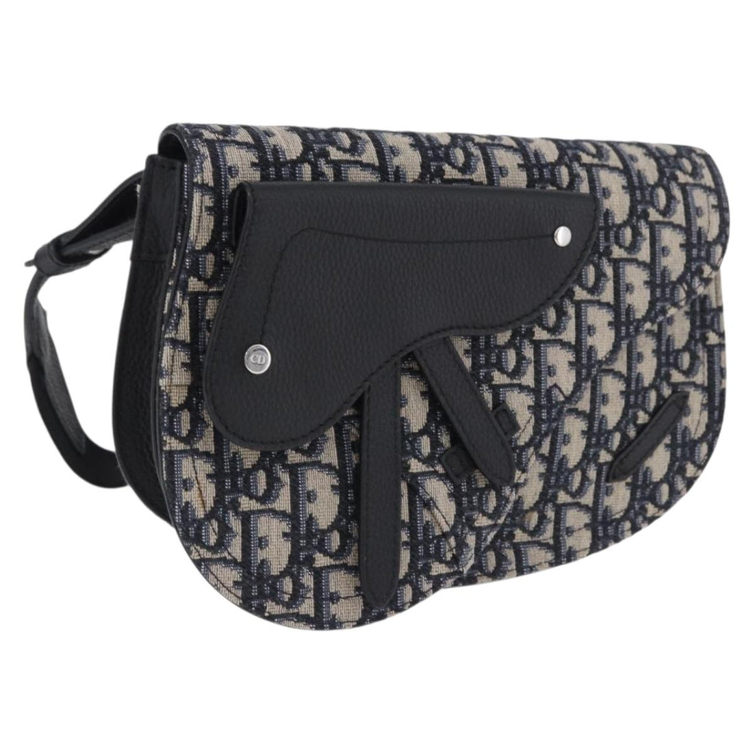 Christian Dior Trotter Canvas Saddle Oblique Jacquard Bag Navy Auth ka5789M