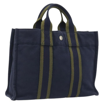 HERMES Fourre Tout PM Hand Bag Cotton Navy Silver Auth BA14878
