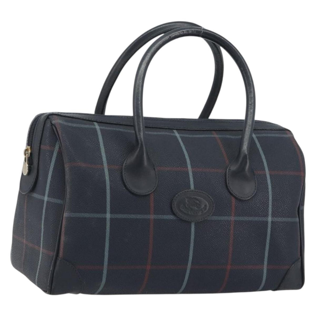 BURBERRY Mini Boston Bag PVC Navy Gold Auth mr2850