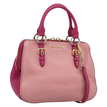 Miu Miu Hand Bag Leather 2way Pink Gold Auth 197469A