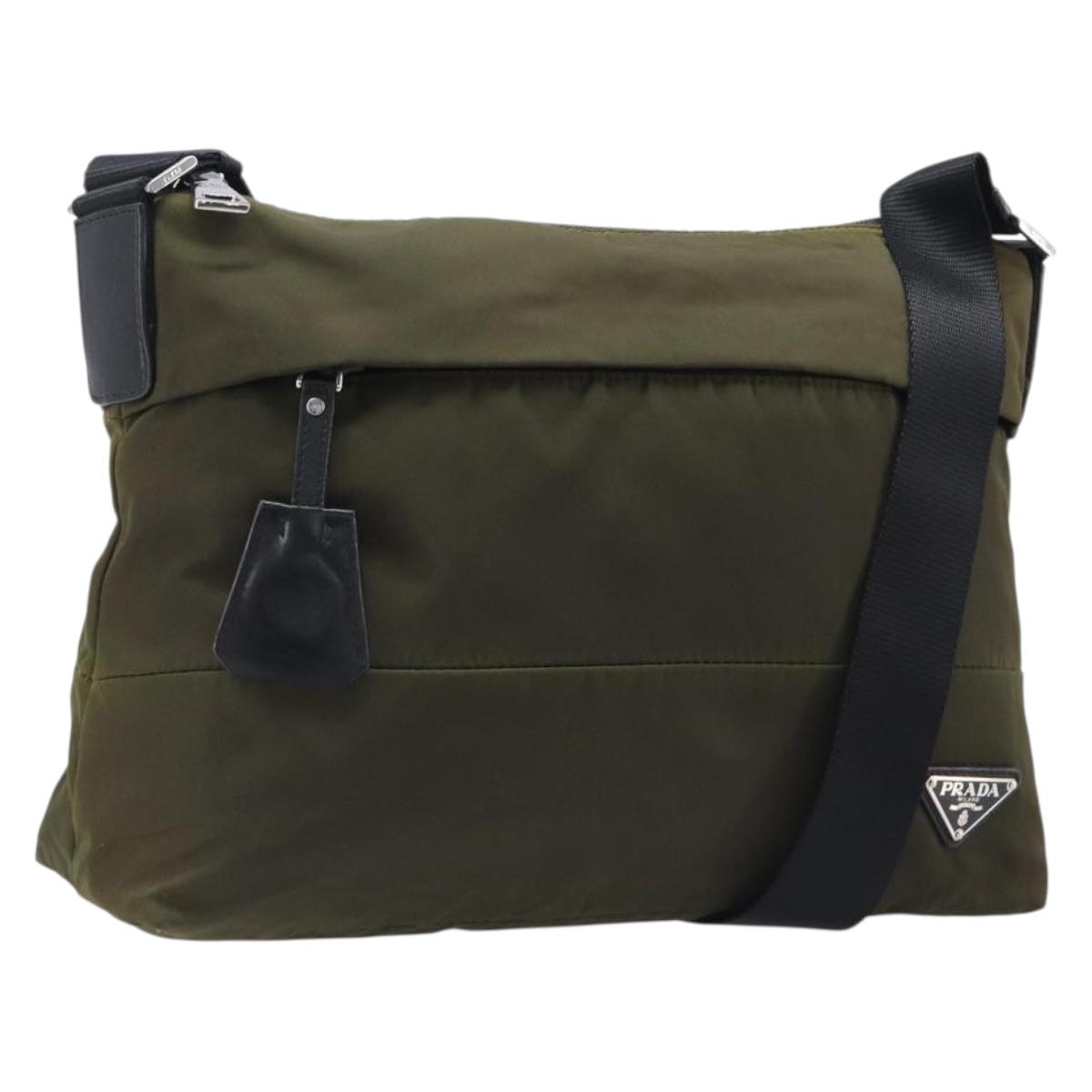 Prada Shoulder Bag Nylon Khaki Silver (Grade B)