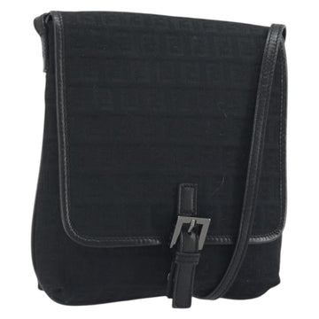 FENDI Zucchino Canvas Shoulder Bag Black Silver Auth mr2844