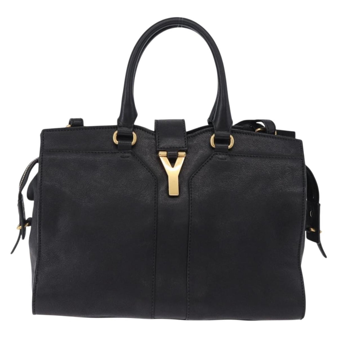 SAINT LAURENT Cabas Hand Bag Leather 2way Black Gold Auth am12406V