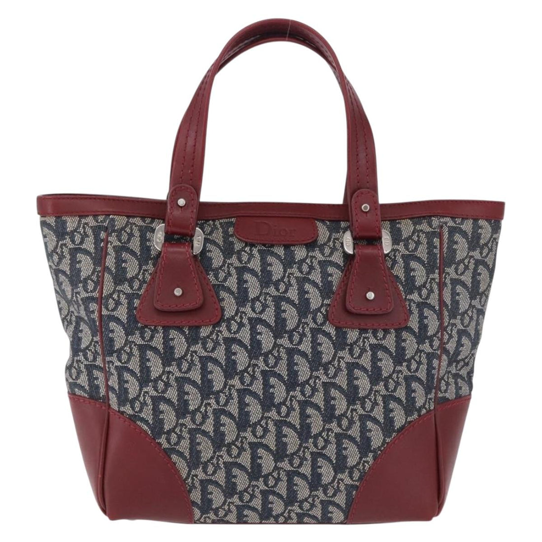 Christian Dior Trotter Canvas Hand Bag Navy Silver Auth 196330A