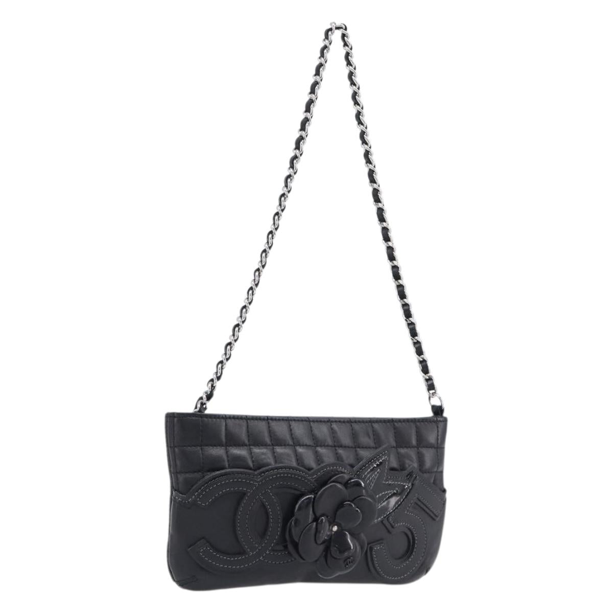 Chanel Choco Bar line COCO Mark Chain Bag Leather Black Silver CC