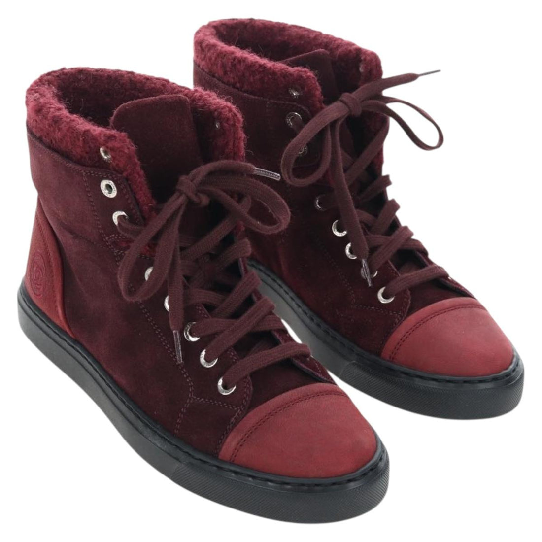 CHANEL High Cut Sneakers Suede Bordeaux CC Auth 196705M