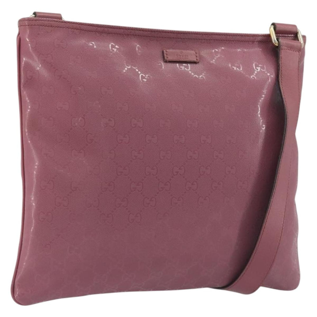 GUCCI GG Implementation Shoulder Bag PVC Leather Purple Gold 201446 Auth 198663A