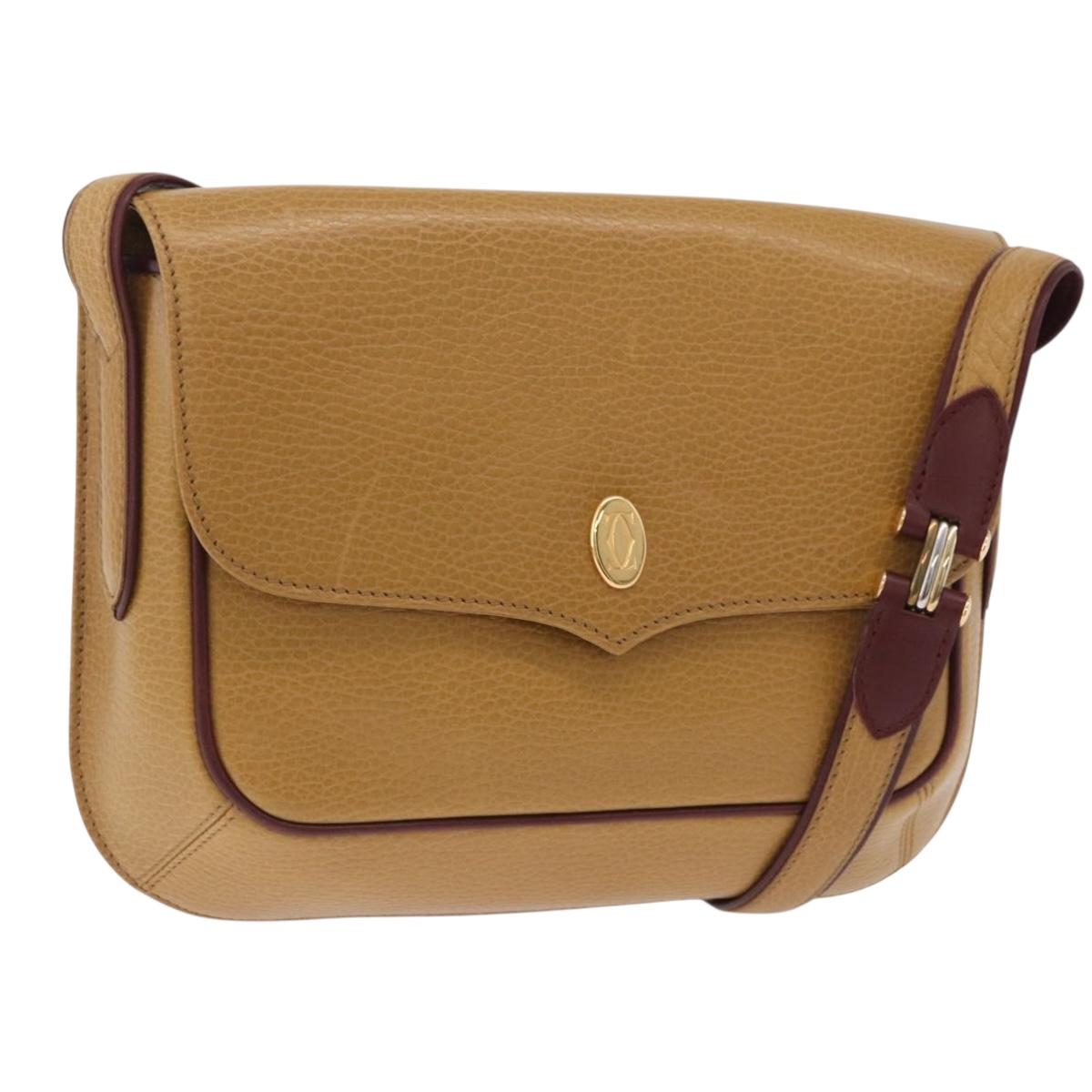 Cartier Must Line Shoulder Bag Leather Beige Gold (Grade AB)