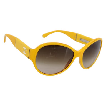 CHANEL COCO Mark Sunglasses Plastic Yellow Silver CC Auth 198826A