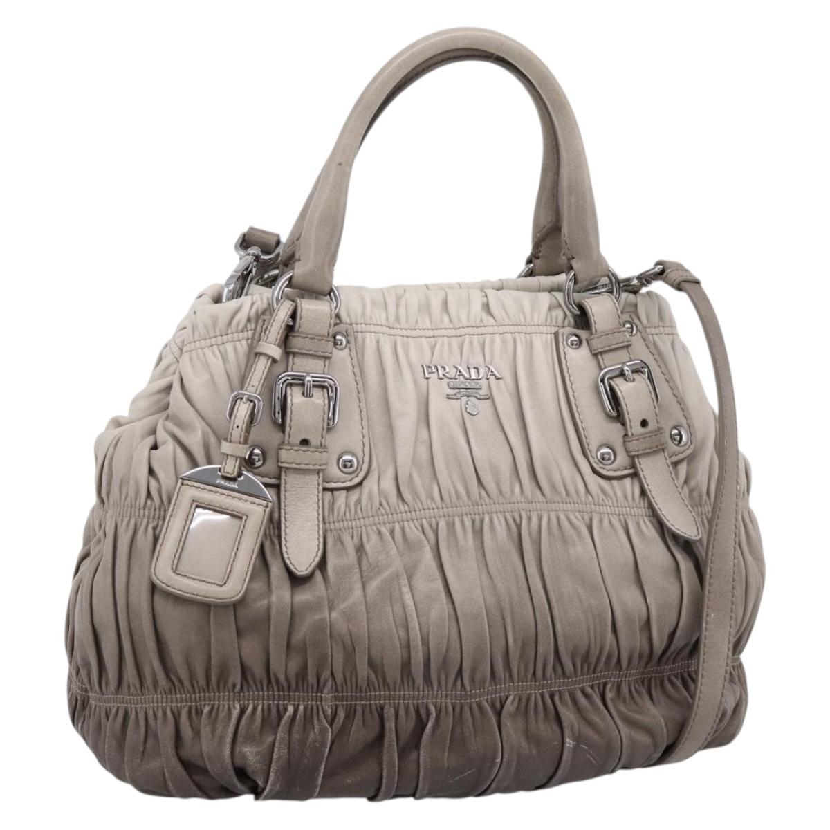 Prada Gathered Handbag Leather 2way Gray Silver