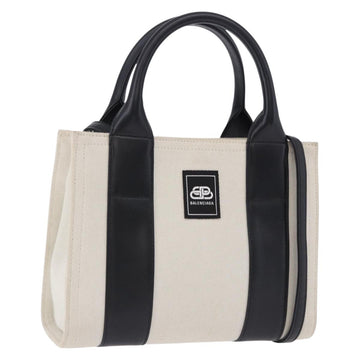BALENCIAGA Trade XS Hand Bag Canvas 2way Beige Silver 620882 Auth 198734A