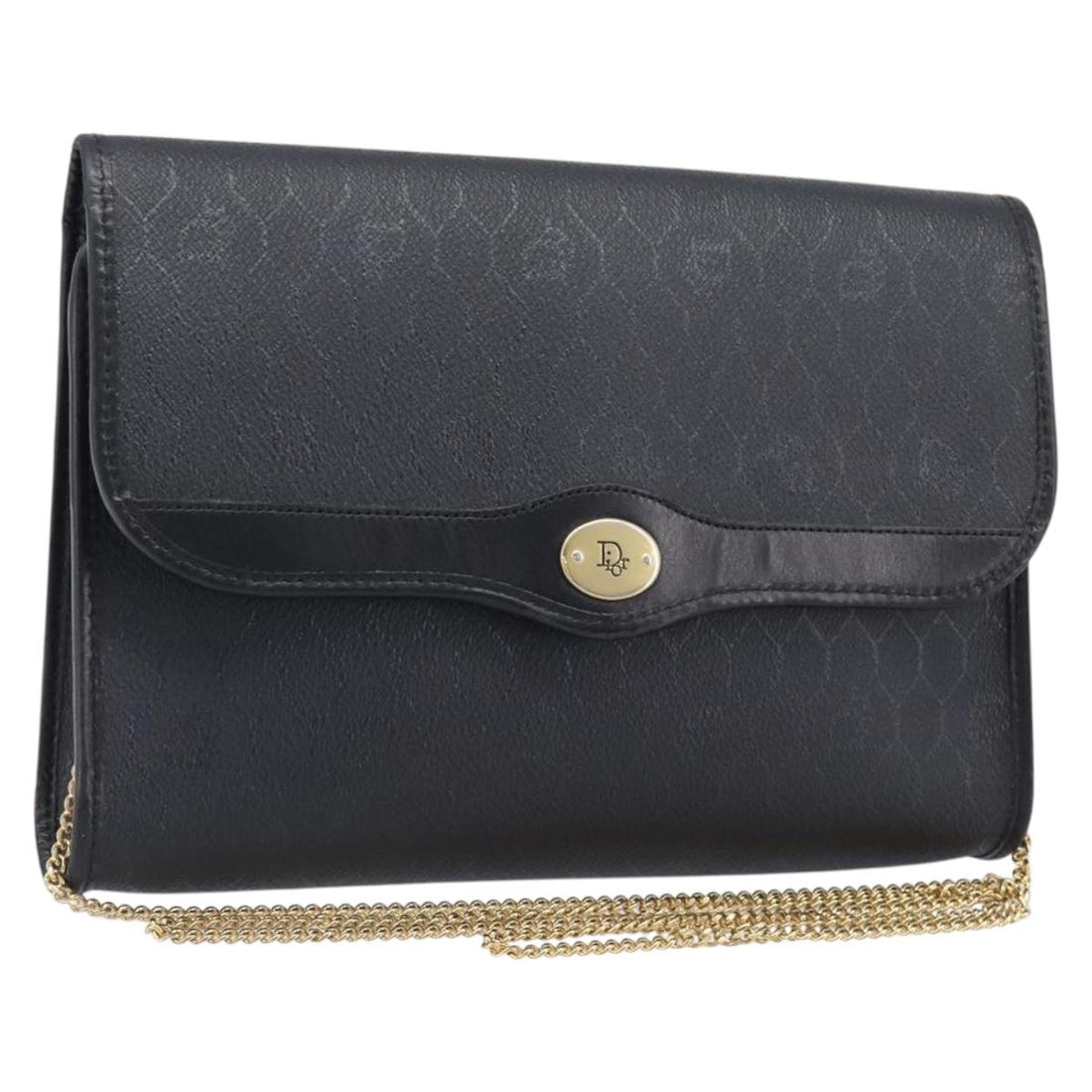 Christian Dior Honeycomb Chain Shoulder Bag PVC Black Gold Tone