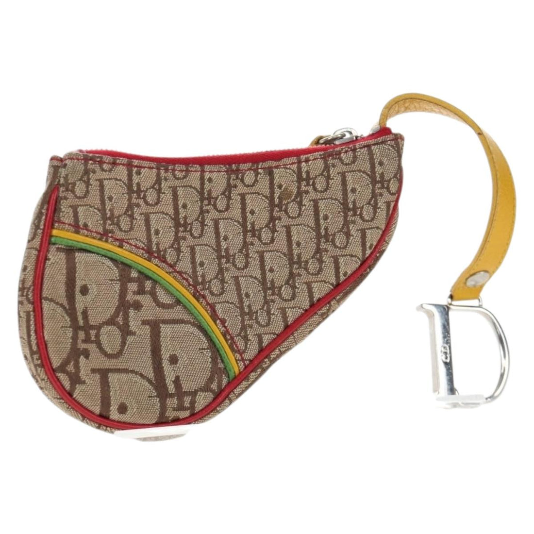 Christian Dior Trotter Canvas Saddle Coin Purse Beige Silver