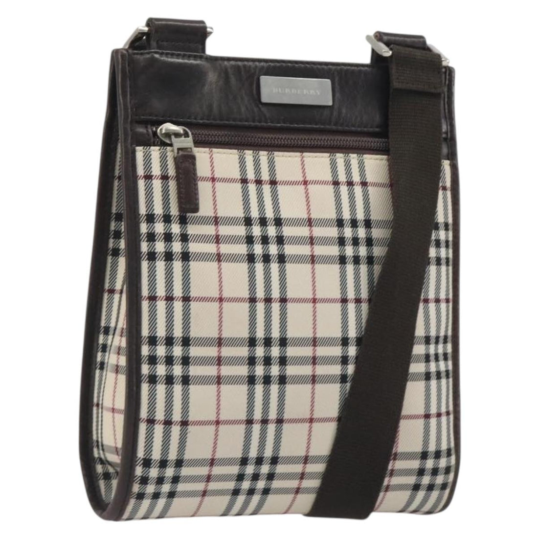 BURBERRY Nova Check Shoulder Bag Canvas Beige Silver Auth 198716A