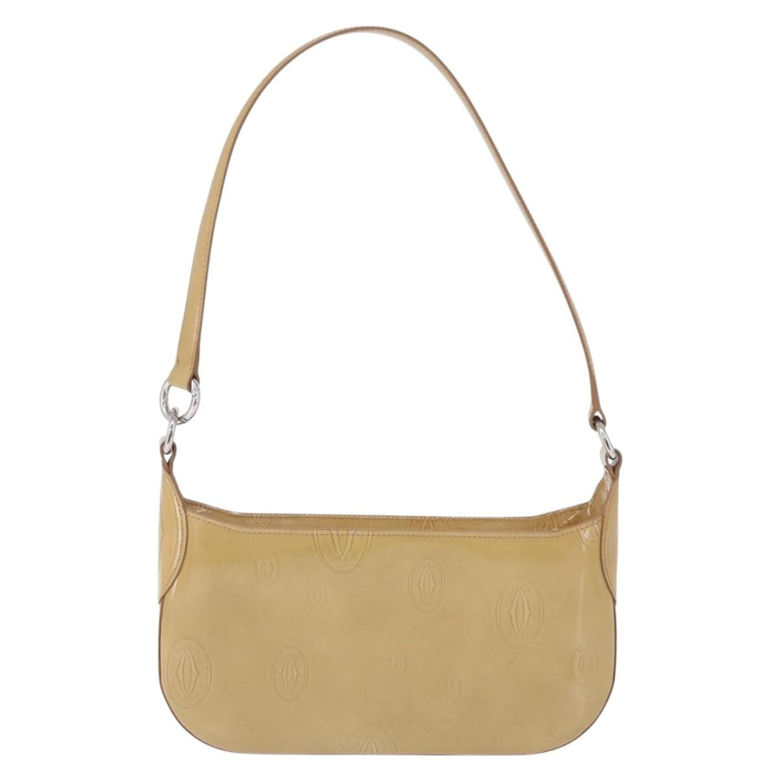 CARTIER Shoulder Bag Patent leather Beige Silver Auth 198718V