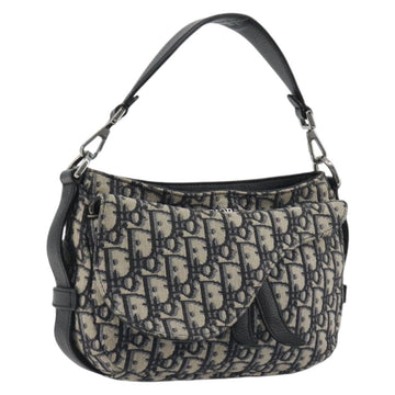 Christian Dior Trotter Canvas Saddle Oblique Jacquard Bag Navy Auth ka5797A