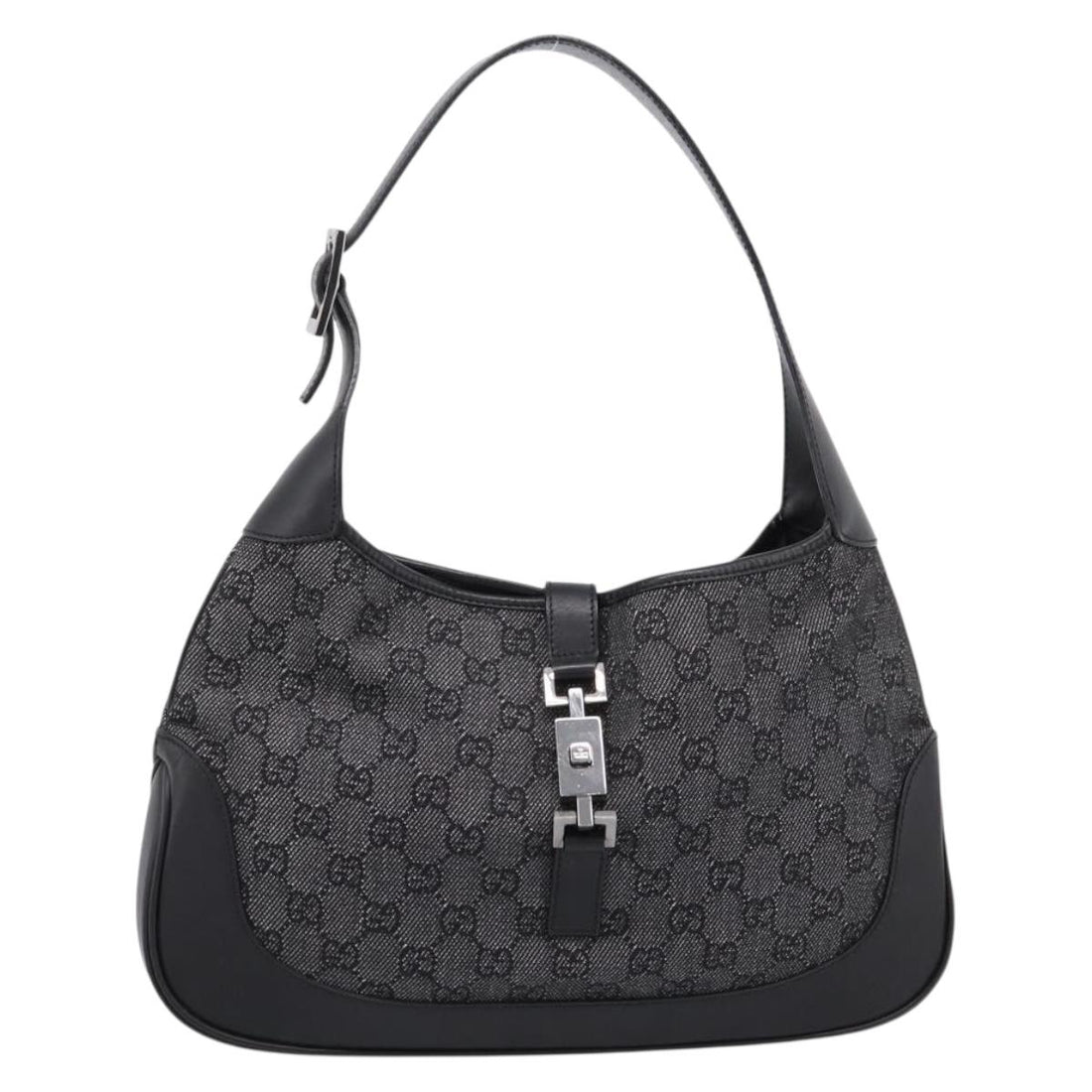 GUCCI GG Canvas Jackie Shoulder Bag Black Silver 00963 Auth am12328V