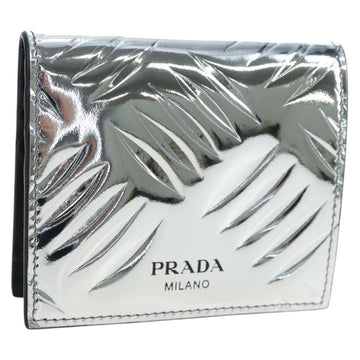 PRADA Bifold Wallet Brushed leather Silver Auth 197314M